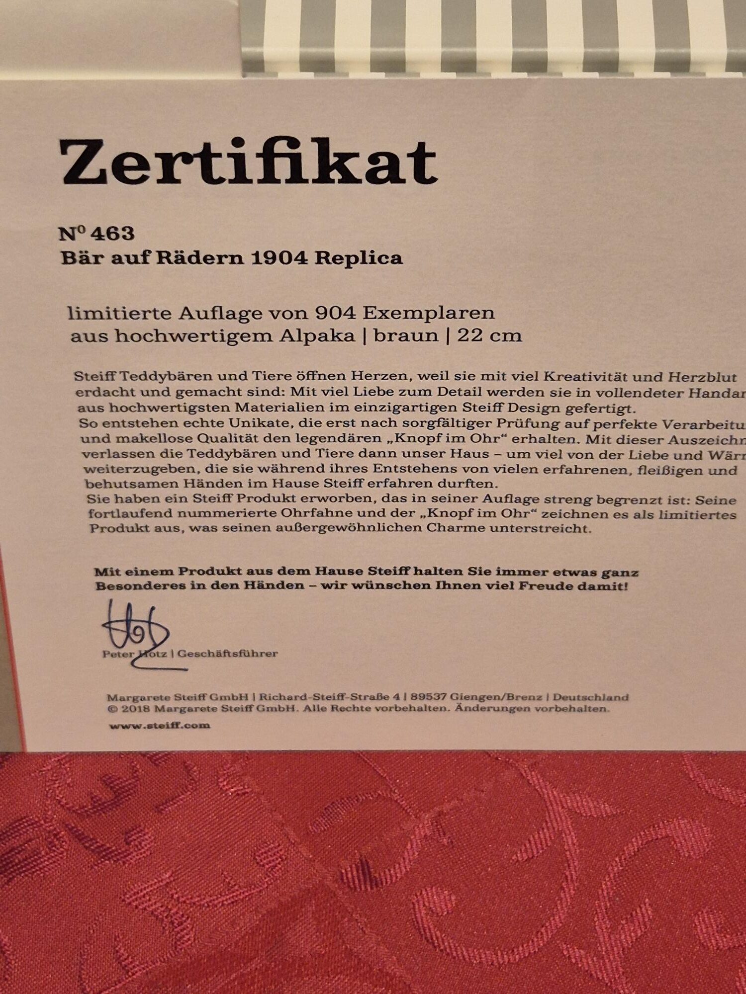 Steiff - Bär auf Rädern, Replika von 1904, Alpaca – Bild 2