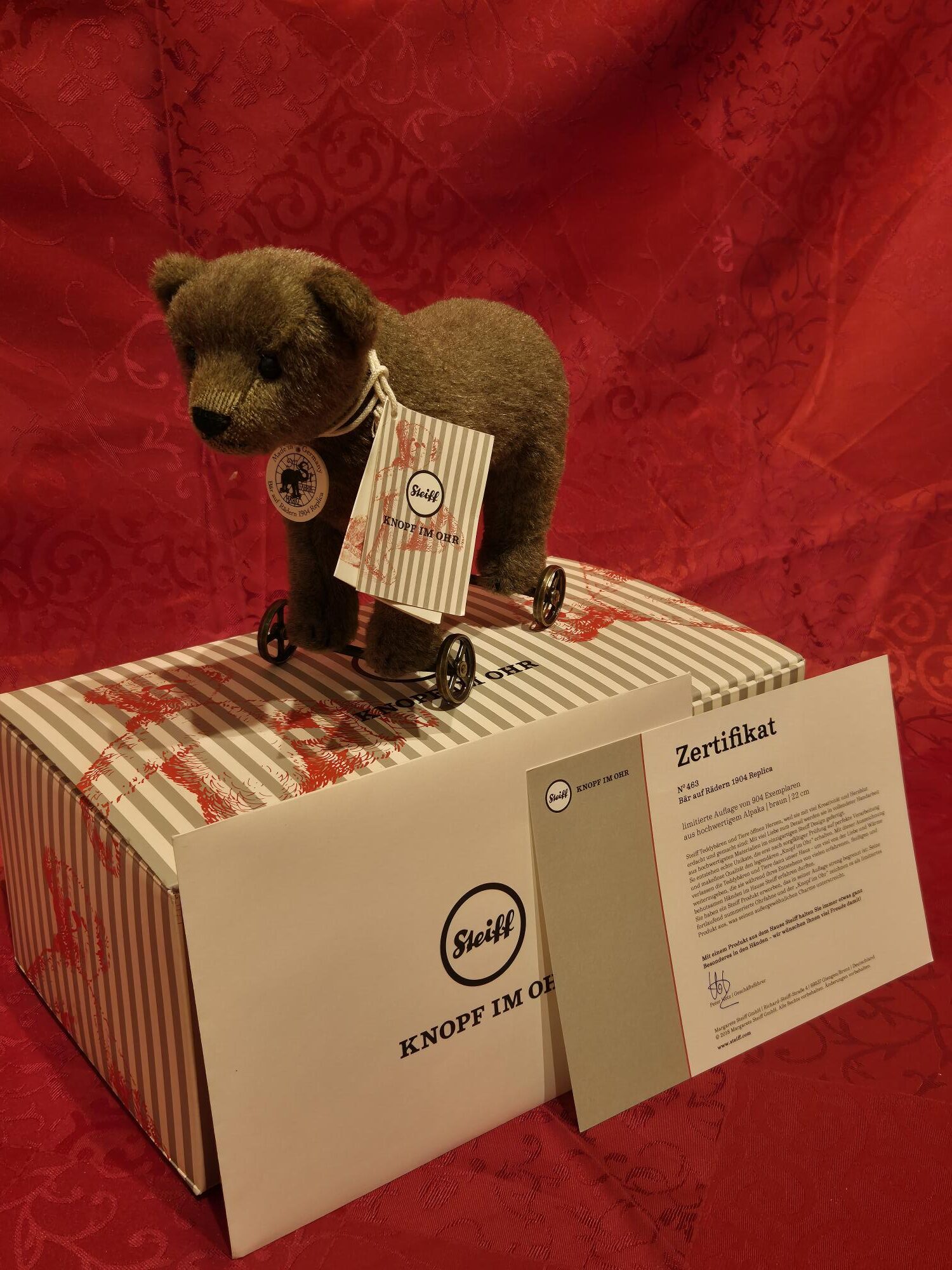 Steiff - Bär auf Rädern, Replika von 1904, Alpaca